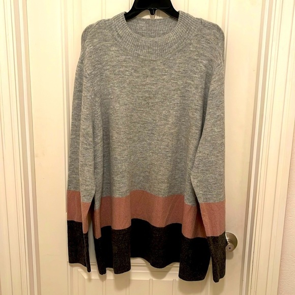 Liz Claiborne Weekend Woman Crew Neck Tri-Color Tunic Sweater women’s Sz 2X gray - Picture 1 of 13